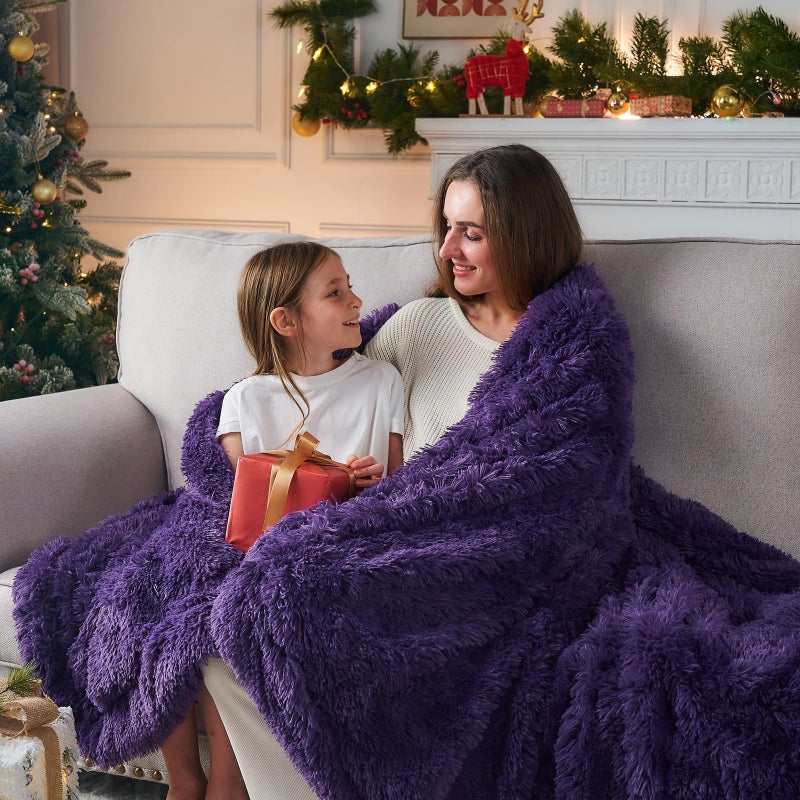GONAAP Fuzzy Faux Fur Throw Blanket Twin Size Purple Super Soft Cozy Plush Fuzzy Shaggy Blanket for Couch Sofa Bed (Purple, Twin(60"x80")) - Image 2